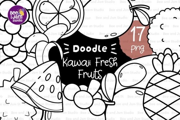 KDP Coloring Kawaii Fruits PNG Line Art