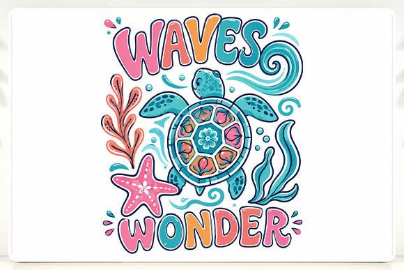 Sea Turtle Waves Wonder PNG Design