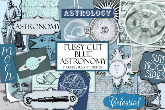 Vintage Blue Astronomy Ephemera Kit: A Celestial Resource for Creators